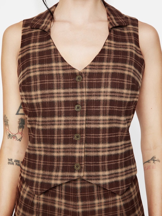 Disturbia Tops - Disturbia - Milo Check Collared Waistcoat Size 14